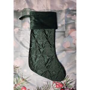 Tahari Home Green Trees Quilted Christmas Holiday Stocking 22"